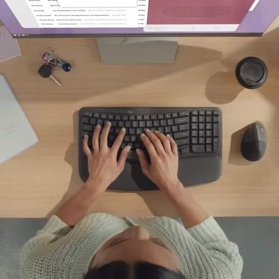 Logitech Wave Keys  Comfortable Natural Typing, Easy-Switch, Bluetooth- Graphite Wireless Ergonomic Keyboard