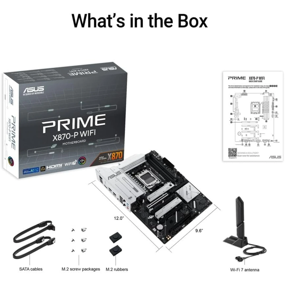ASUS Prime X870-P WIFI 7 AMD X870 AM5 ATX 4x M.2 Slots DDR5 USB 3.2 Gen 2x2 Type-C® USB4® Header & 2.5Gb Ethernet Motherboard