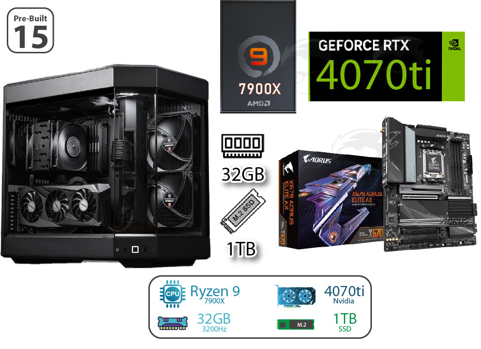 Pre-Built PC 15 - Ryzen 9 7900X / RTX 4070ti / 32GB RAM / 1TB SSD / X670