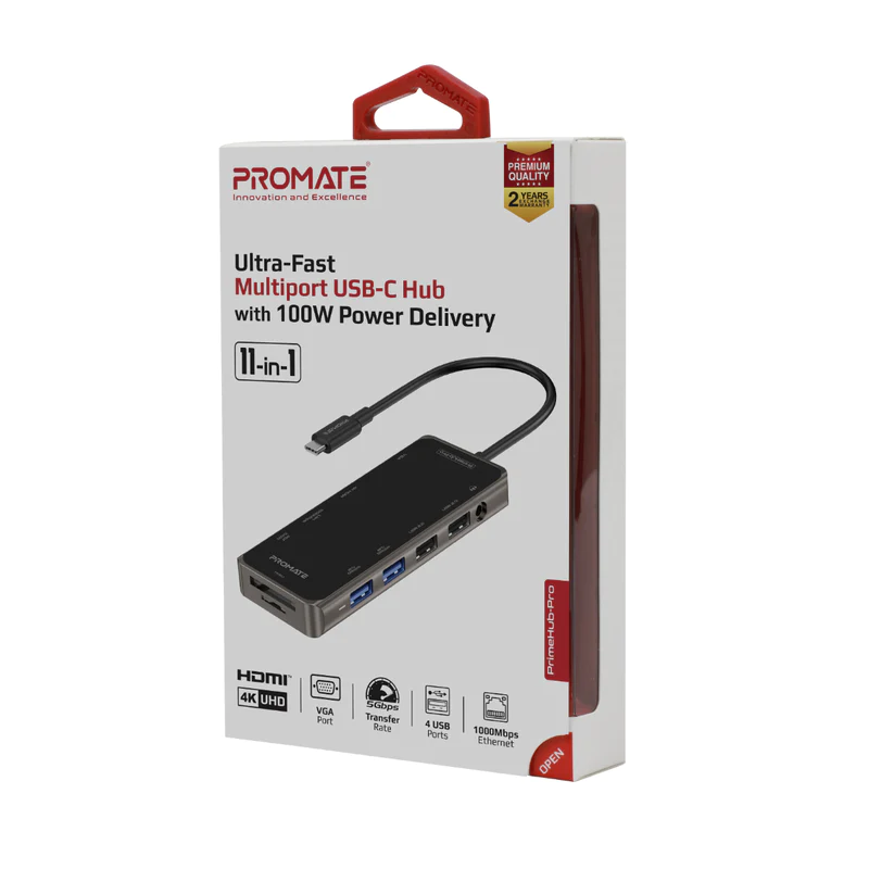 PROMATE PRIMEHUB-PRO Ultra-Fast Multiport USB-C Hub with 100W Power Delivery