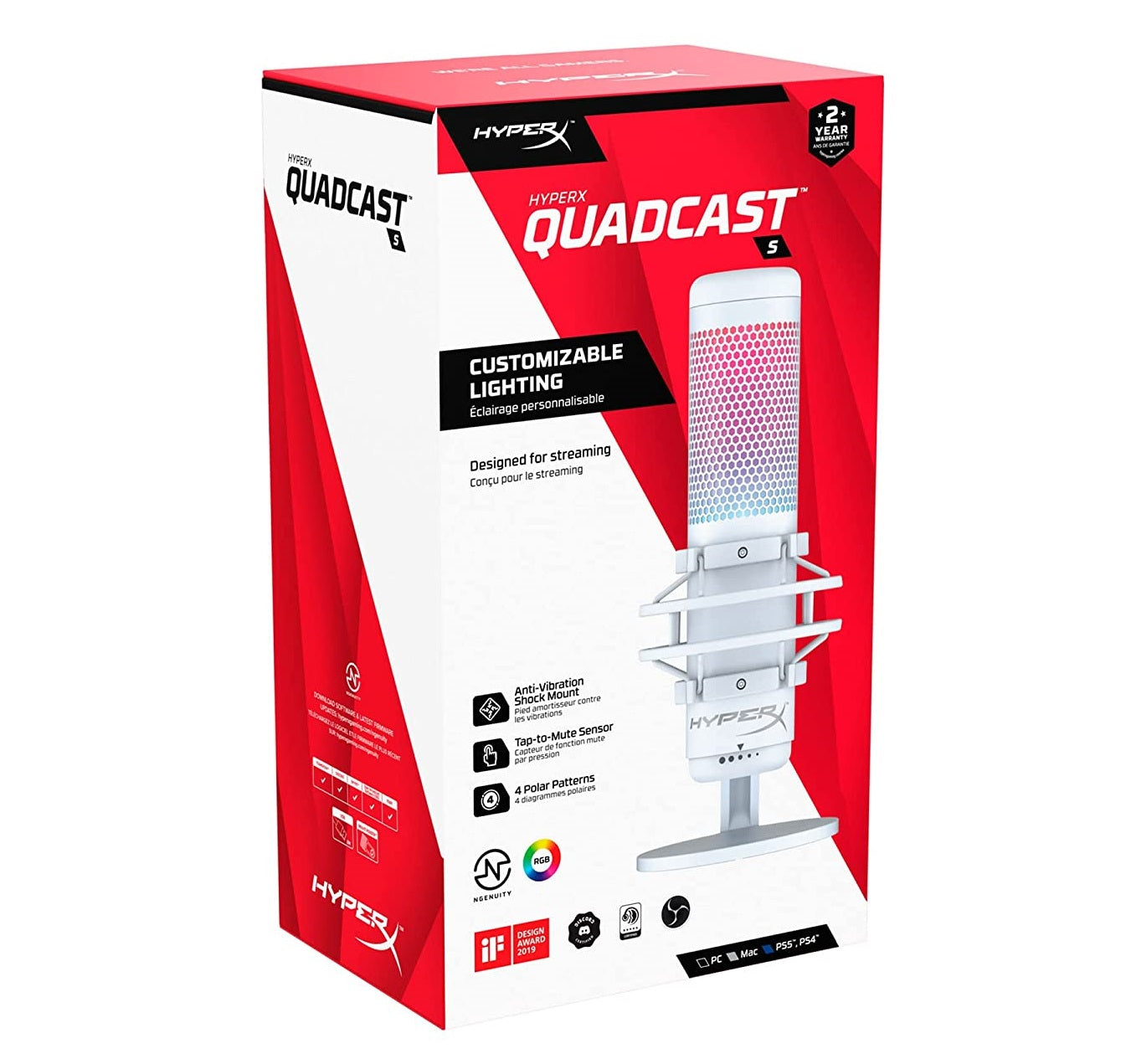 HyperX QuadCast S - USB Microphone (White) - RGB Lighting