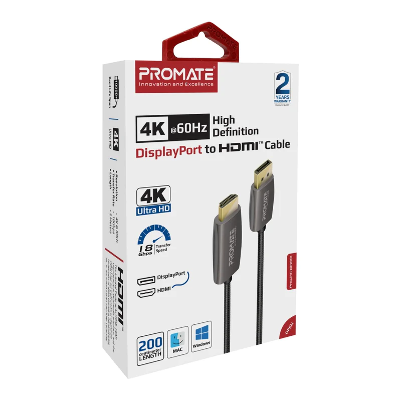 PROMATE PROLINK-DP200 4K@60Hz High-Definition DisplayPort to HDMI Cable