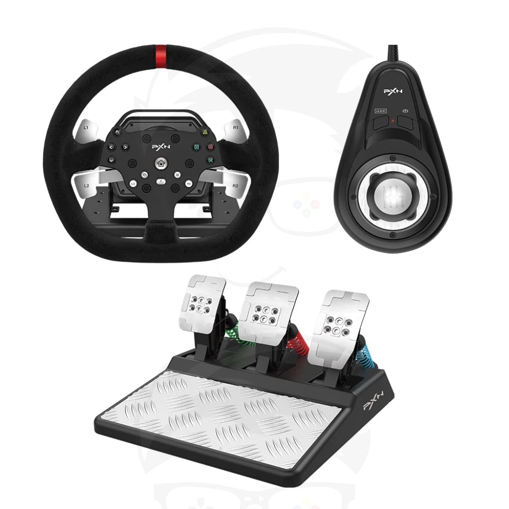 PXN Steering Wheel ( V10 / A7 / A3 ) Race Steering Wheel with 3-Pedals and Shifter Bundle