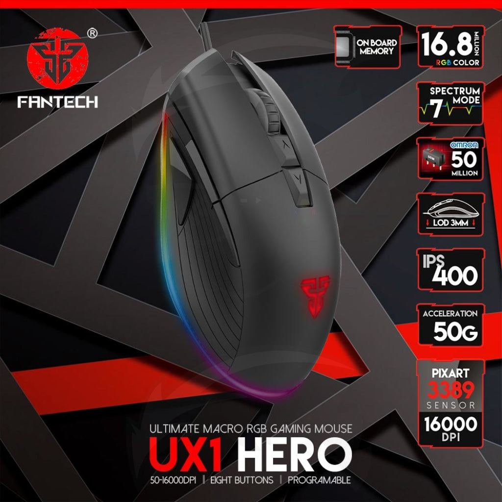 FANTECH UX1 HERO ULTIMATE MACRO RGB GAMING MOUSE FANTECH UX1 HERO ULTIMATE MACRO RGB GAMING MOUSE