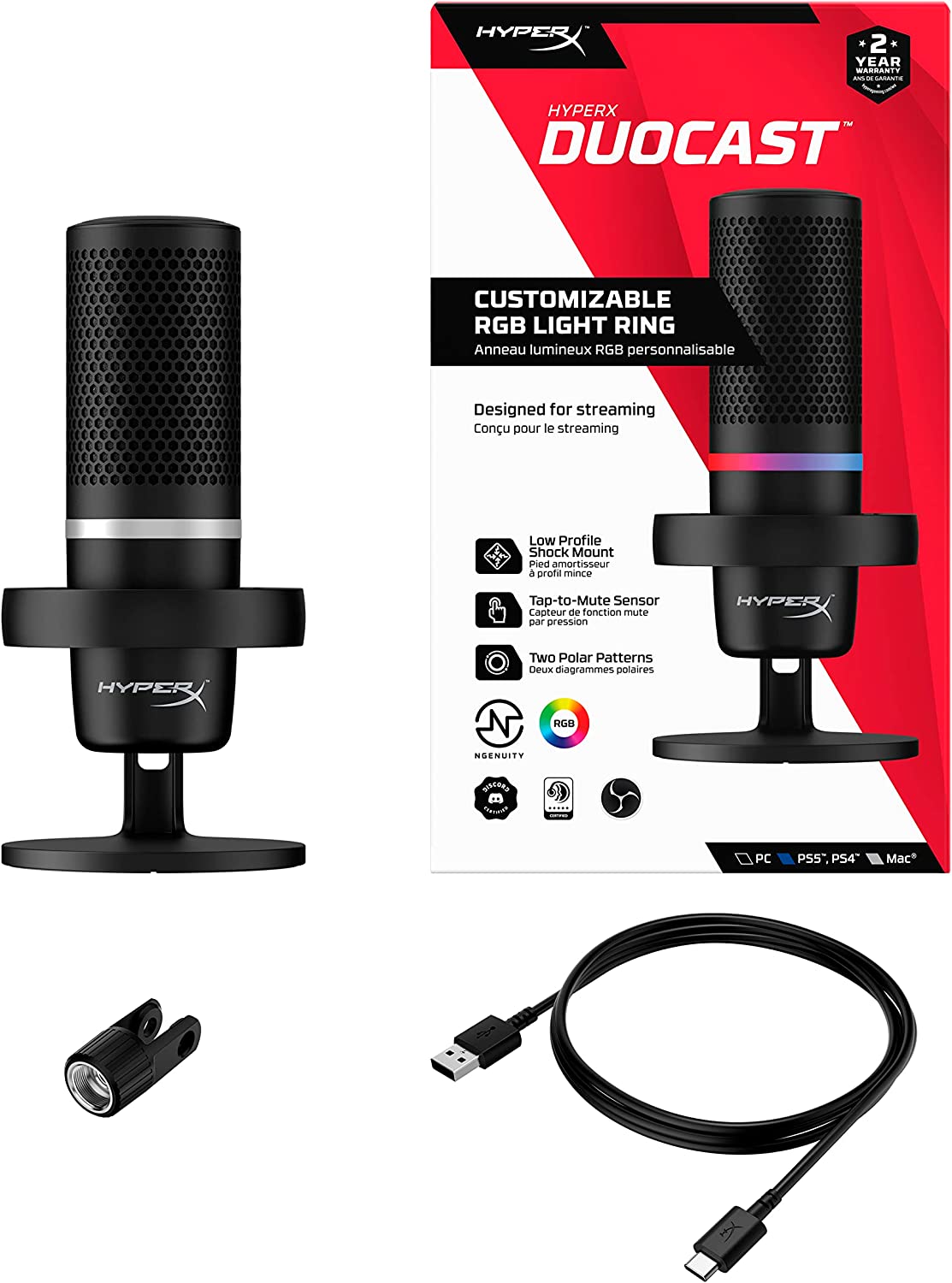 HyperX DuoCast - USB Microphone (Black) - RGB Lighting