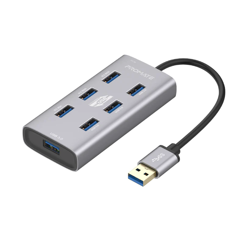 PROMATE EZHUB-7 USB Hub • 7 USB 3.0 Ports • USB-C Adaptor • 5Gbps Transfer Rate • Data & Charge