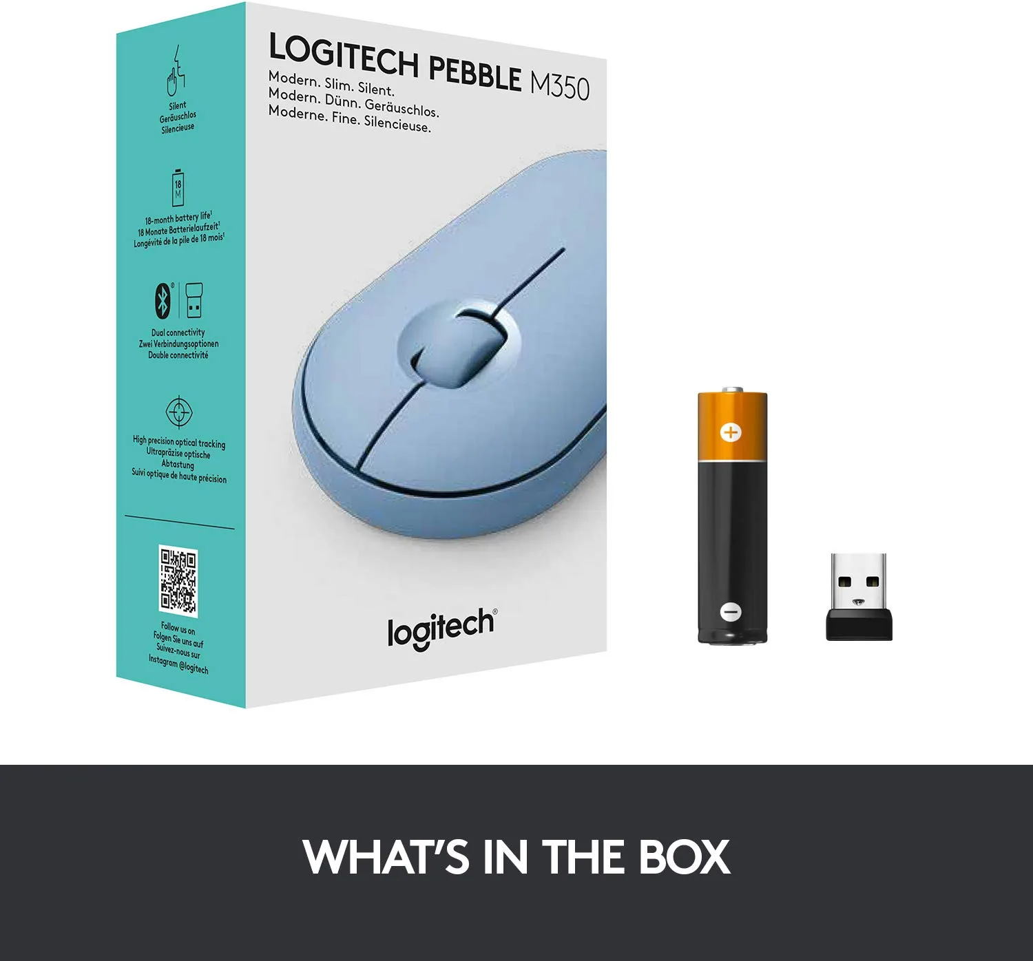 Logitech Pebble M350 Wireless Mouse with Bluetooth or USB - Silent