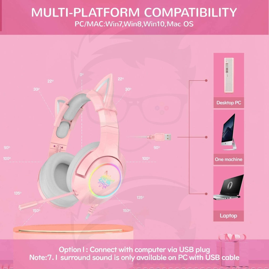 Onikuma k9 Pink with cat ears gaming headset