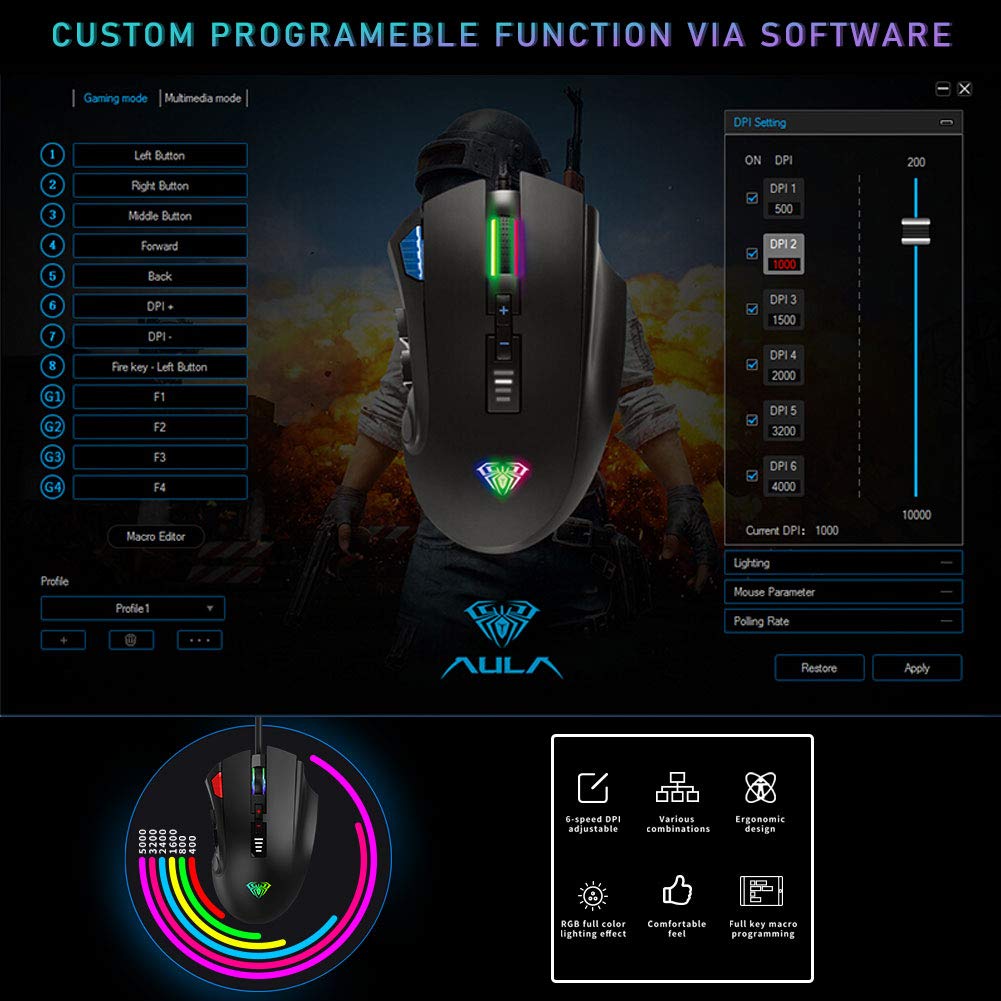 AULA H512 FPS/MMO Gaming Mouse