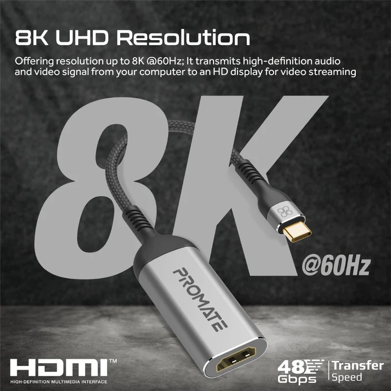 PROMATE MEDIALINK-8K 8K@60Hz CrystalClarity™ USB-C to HDMI Adapter