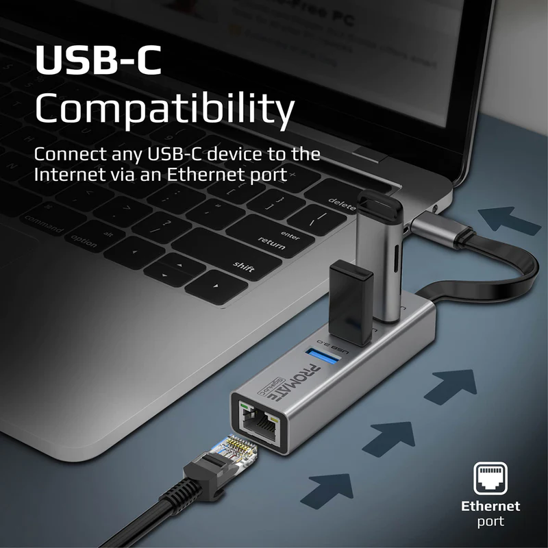 PROMATE GIGAHUB-C Multi-Port USB-C Hub with Ethernet Adapter