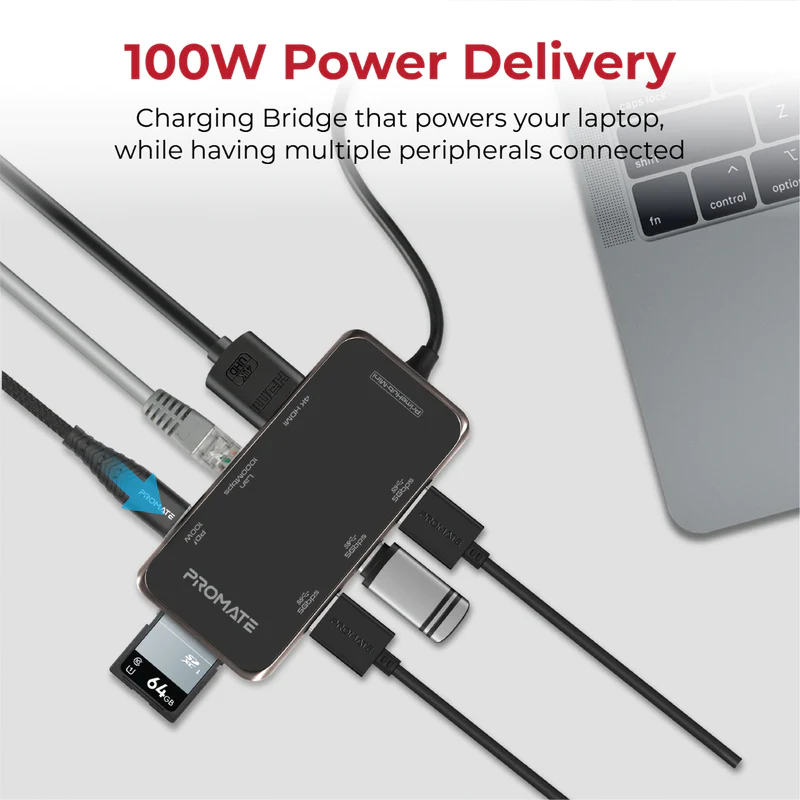 PROMATE PRIMEHUB-MINI Ultra-Compact USB-C Hub with 100W Power Delivery