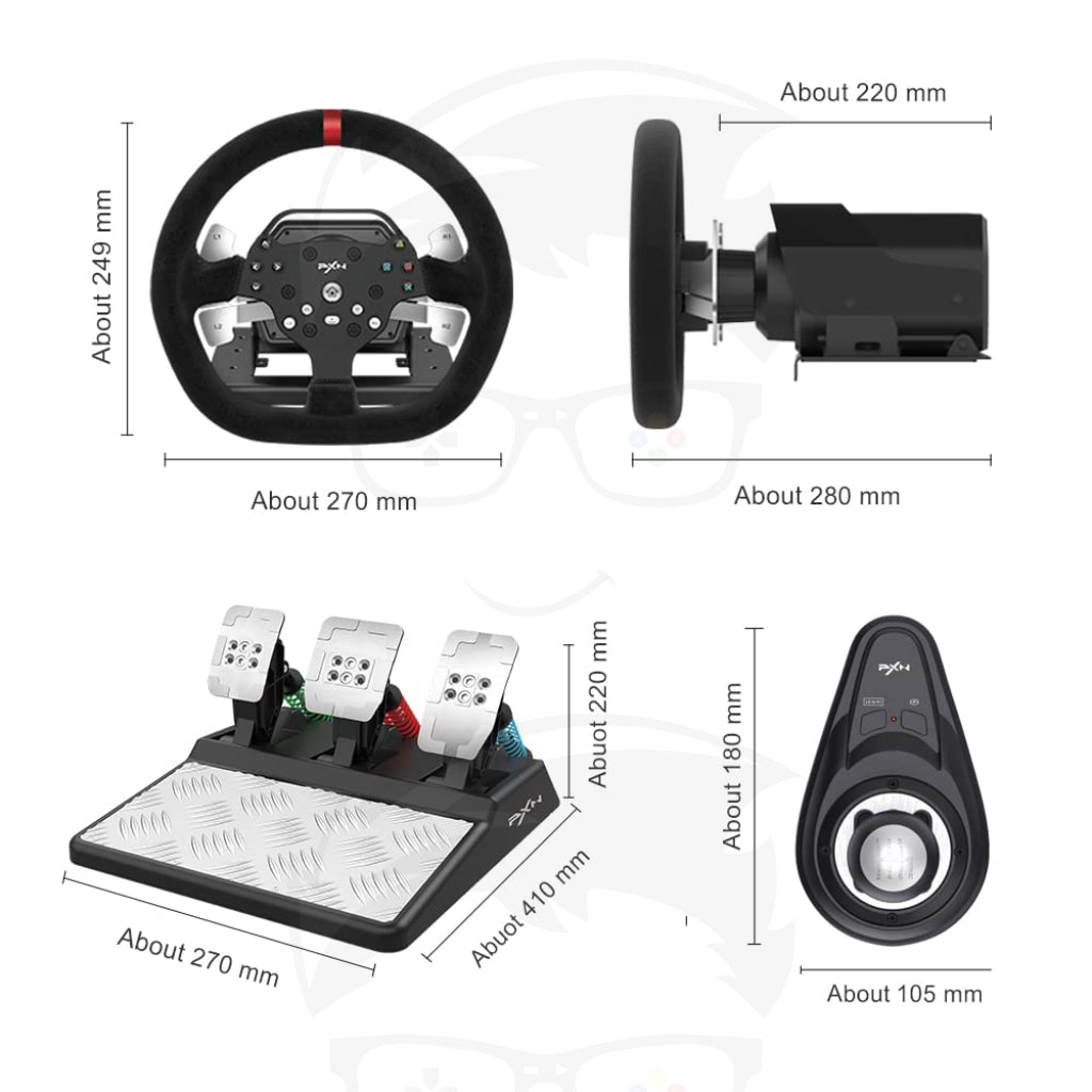 PXN Steering Wheel ( V10 / A7 / A3 ) Race Steering Wheel with 3-Pedals and Shifter Bundle