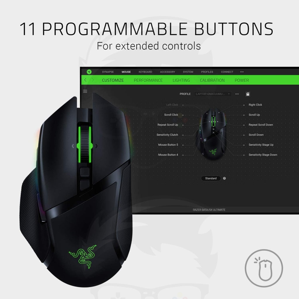 Razer Basilisk Ultimate Wireless Gaming Mouse with 11 Programmable Buttons