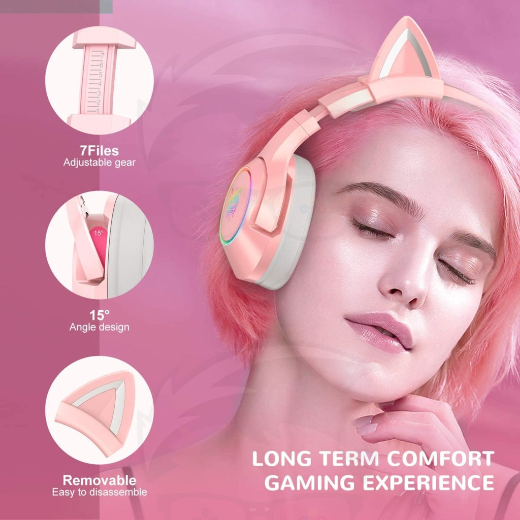 Onikuma k9 Pink with cat ears gaming headset