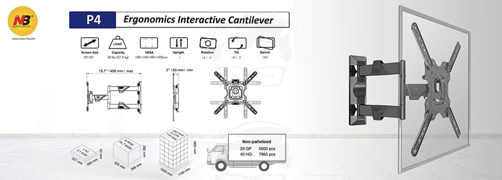 NB North Bayou NB P4 Full Motion Cantilever Wall Mount