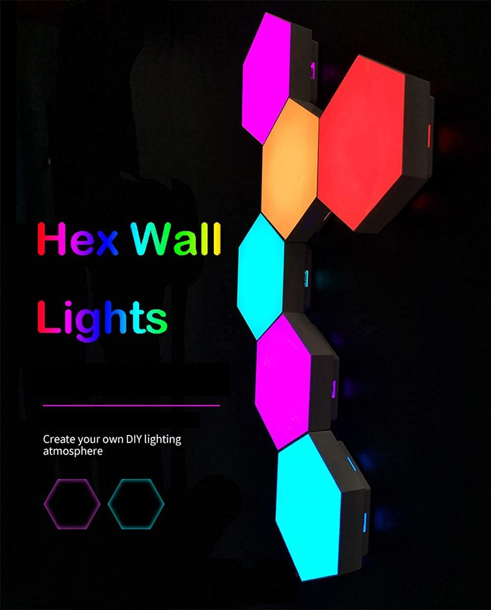 Hexagon Wall Light Multicolored 6 Pieces