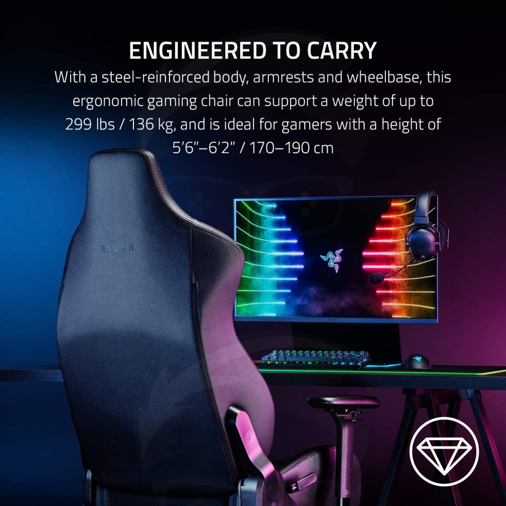 Razer Iskur - Black Gaming Chair with Built-in Lumbar Support