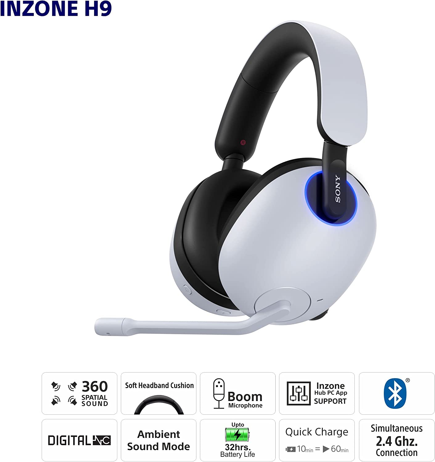 Sony-INZONE H9 Wireless Noise Canceling Gaming Headset For PC and PlayStation 5